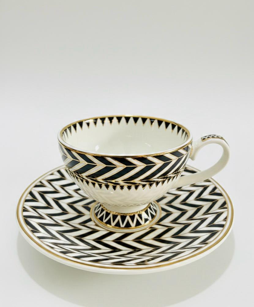 Fine Bone China printed Cup and Saucer Pink (Set of 6)