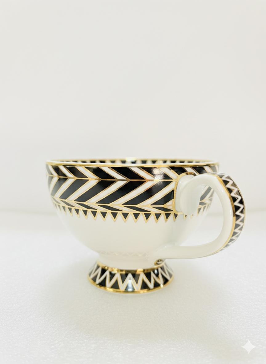 Fine Bone China printed Cup and Saucer Pink (Set of 6)