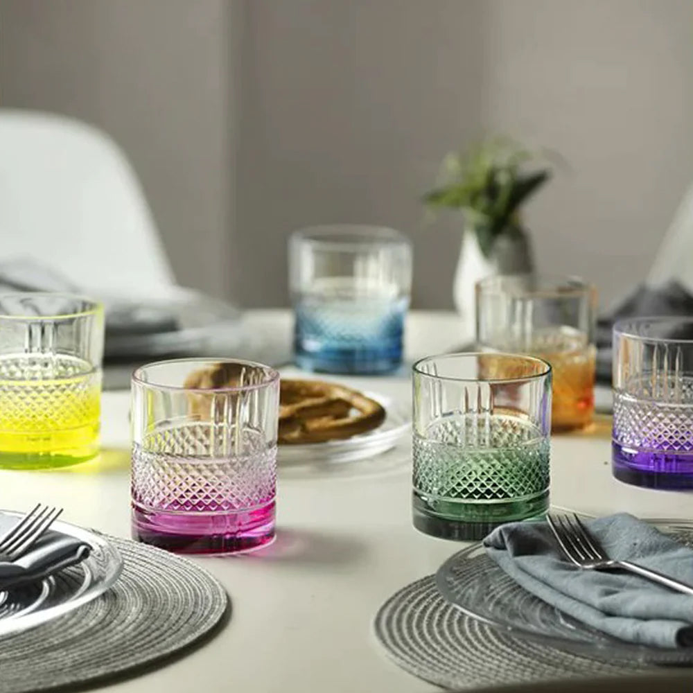 RCR (Made in Italy) Brillante Crystal Short colored  Whisky Water Tumblers Glasses, 340 ml, Set of 6 (Different Colors)