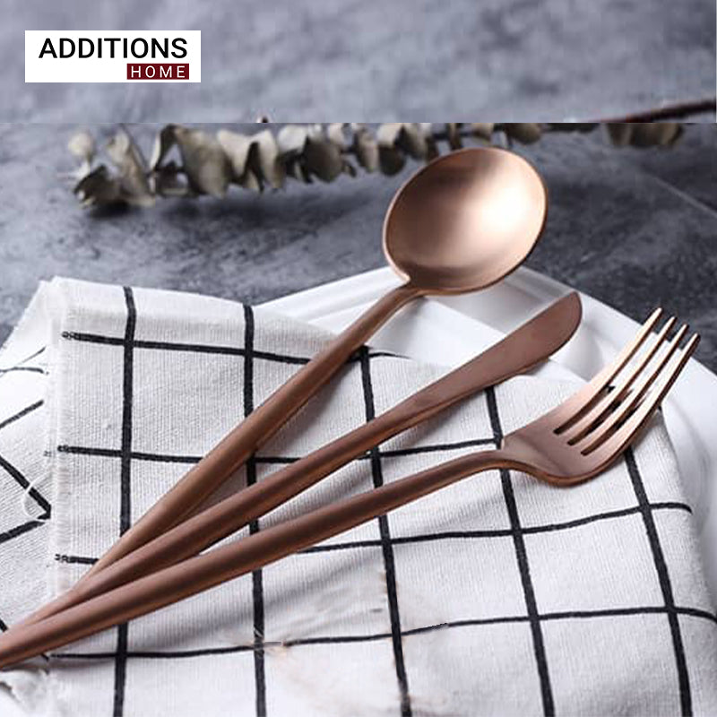 24pcs Luxury Chrome Plated Classic Cutlery Set Dinner Spoon Knives Fork Set Stainless Steel Tableware Dinner Set with Black Gift Box Rose Gold Pleated