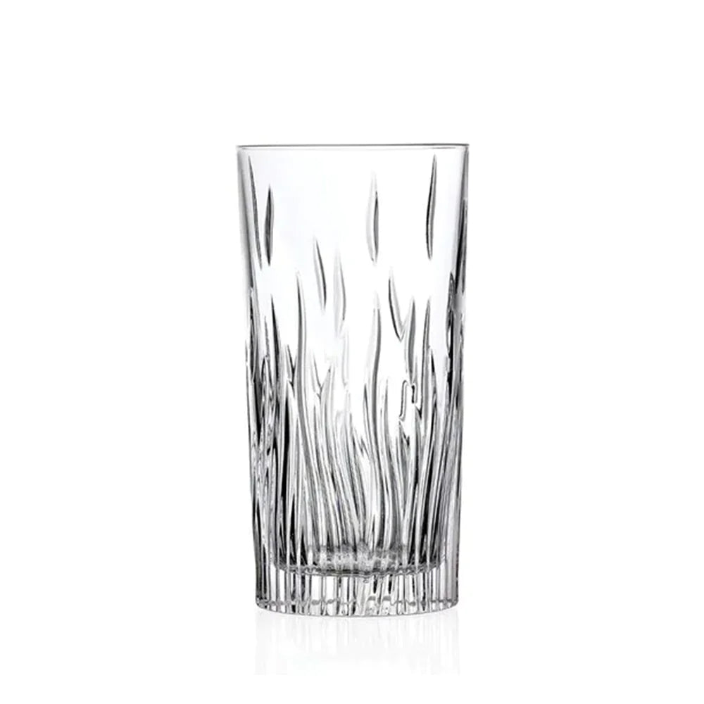 RCR (Made in Italy) Fire Crystal Long Whisky Water Tumblers Glasses, 370 ml, Set of 6