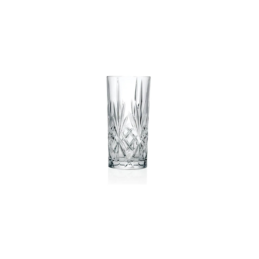RCR (Made in Italy) Melodia Crystal Long drink cocktail Tumblers Glasses, 360 ml, Set of 6