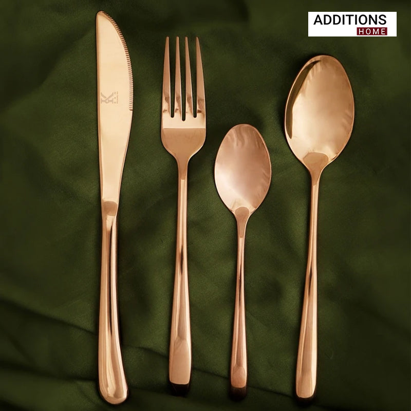 24pcs Luxury Chrome Plated Classic Cutlery Set Dinner Spoon Knives Fork Set Stainless Steel Tableware Dinner Set with Gift Box Rose Gold Pleated