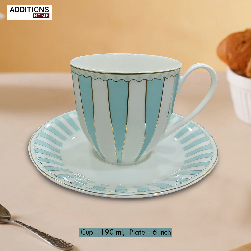 American Brunswick  Luxury Cup and Saucer Set Classic Stripe Porcelain (Set of 6)